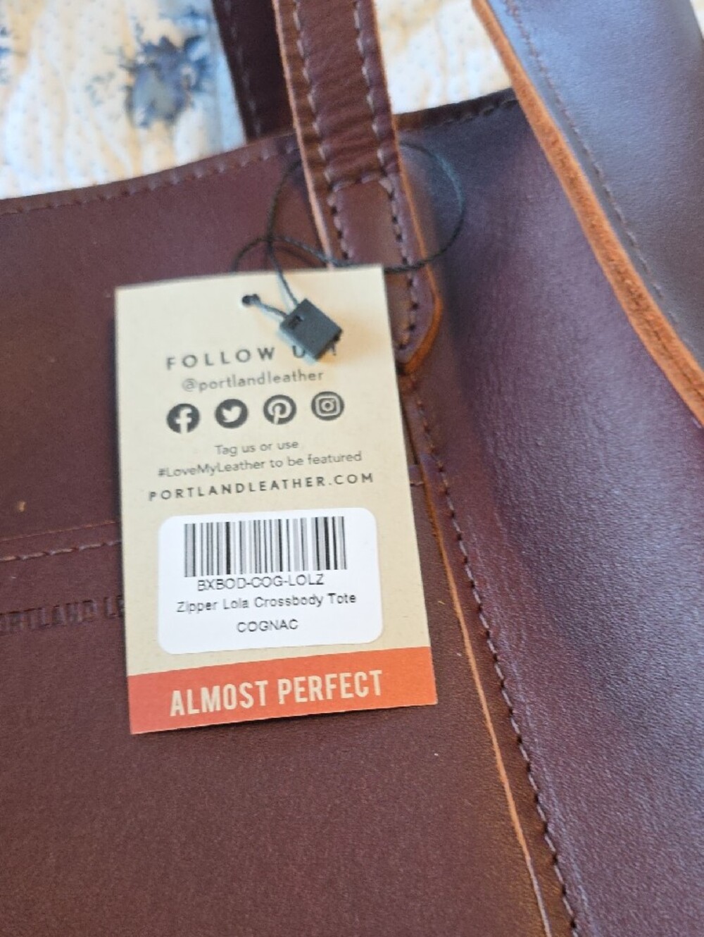 Portland Leather Brown Leather Lola Crossbody Tote with Top Handles - Picture 3 of 9